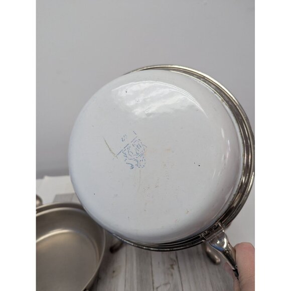 Vintage Manning Bowman Chafing Dishes With Lid Insert Dish And Stand Marked - Picture 8 of 12